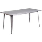 Set Tavolo Rettangolare per Interni ed Esterni in Metallo 80x160 cm con 6 Poltroncine, Grado Commerciale Flash Furniture