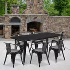 Set Tavolo Rettangolare per Interni ed Esterni in Metallo 80x160 cm con 6 Poltroncine, Grado Commerciale Flash Furniture