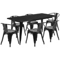Set Tavolo Rettangolare per Interni ed Esterni in Metallo 80x160 cm con 6 Poltroncine, Grado Commerciale Flash Furniture
