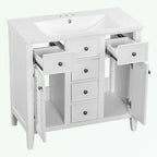 Mobile bagno con lavabo in ceramica, due ante e cinque cassetti