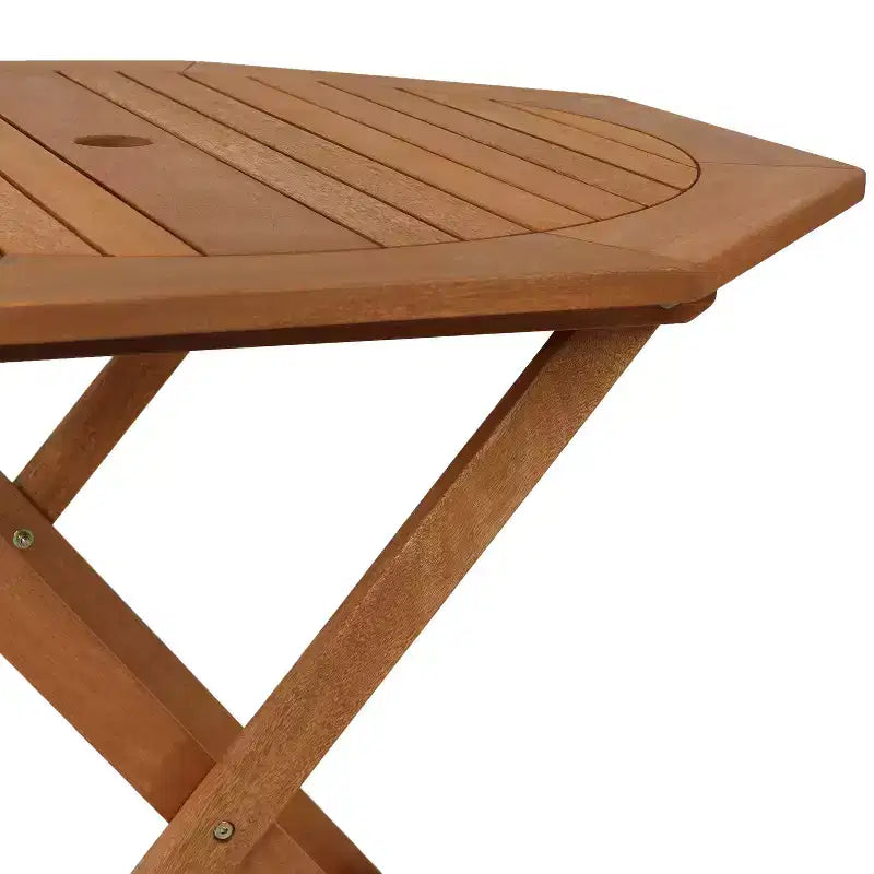 Set da pranzo da esterno pieghevole Sunnydaze con tavolo e sedie in legno Meranti con finitura a olio di teak - Marrone - 5 pz