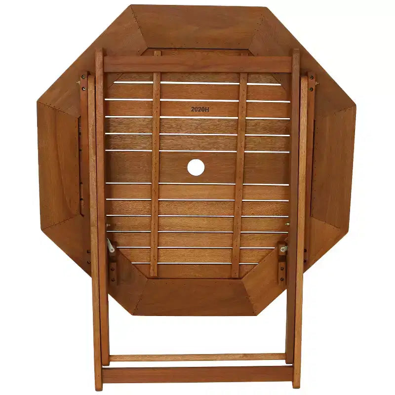Set da pranzo da esterno pieghevole Sunnydaze con tavolo e sedie in legno Meranti con finitura a olio di teak - Marrone - 5 pz