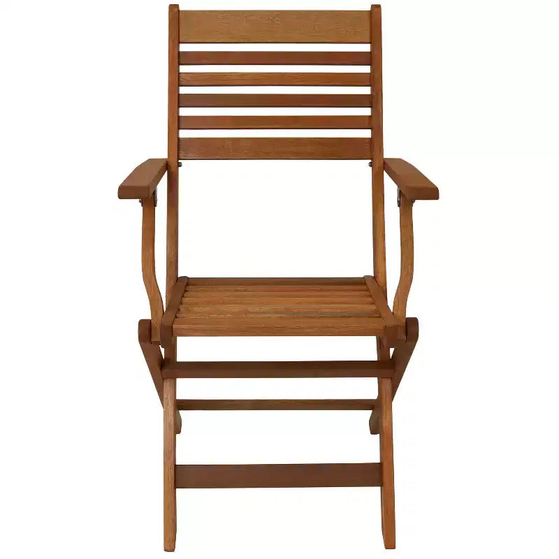 Set da pranzo da esterno pieghevole Sunnydaze con tavolo e sedie in legno Meranti con finitura a olio di teak - Marrone - 5 pz