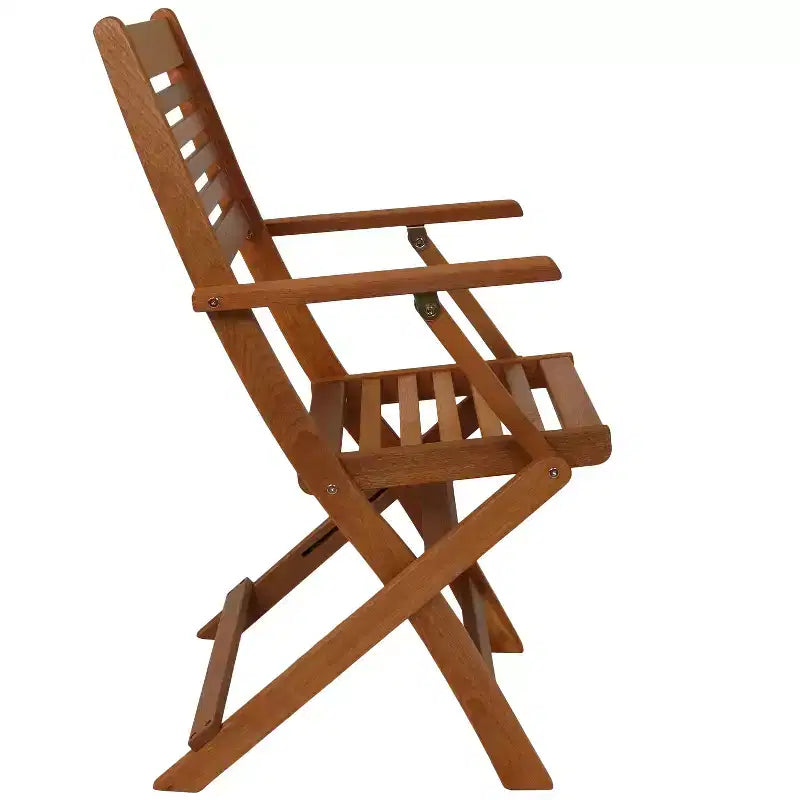 Set da pranzo da esterno pieghevole Sunnydaze con tavolo e sedie in legno Meranti con finitura a olio di teak - Marrone - 5 pz