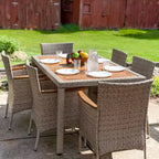 Sunnydaze Set da pranzo da esterno Foxford con tavolo, sedie e cuscini in rattan e legno di acacia - Grigio - 7 pezzi