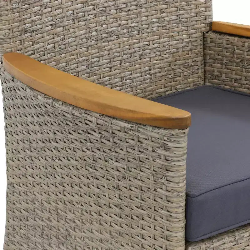 Sunnydaze Set da pranzo da esterno Foxford con tavolo, sedie e cuscini in rattan e legno di acacia - Grigio - 7 pezzi