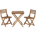 Teal Island Designs Coastal Wood 3-Piece Outdoor Bistro Folding Square Dining Table And Chairs 23 1/2 Wide Natural for Front Porch Patio
