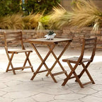 Teal Island Designs Ensemble bistrot pliant 3 pièces en bois naturel pour extérieur, table et chaises de 60 cm de large pour terrasse ou porche