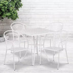 Flash Furniture Oia Set Tavolo da Patio Quadrato da 28 Pollici in Acciaio per Interni ed Esterni per Uso Commerciale con 4 Sedie con Schienale Rotondo