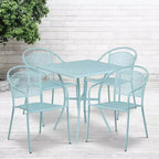 Flash Furniture Oia Set Tavolo da Patio Quadrato da 28 Pollici in Acciaio per Interni ed Esterni per Uso Commerciale con 4 Sedie con Schienale Rotondo