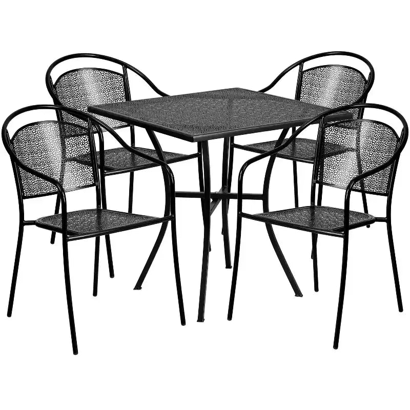 Flash Furniture Oia Set Tavolo da Patio Quadrato da 28 Pollici in Acciaio per Interni ed Esterni per Uso Commerciale con 4 Sedie con Schienale Rotondo