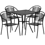 Flash Furniture Oia Set Tavolo da Patio Quadrato da 28 Pollici in Acciaio per Interni ed Esterni per Uso Commerciale con 4 Sedie con Schienale Rotondo