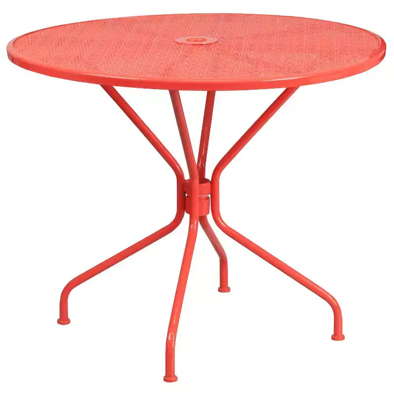 Tavolo da Patio in Acciaio Rotondo da 35,25 Pollici per Interni/Esterni di Grado Commerciale Flash Furniture Oia con 2 Sedie con Schienale Quadrato