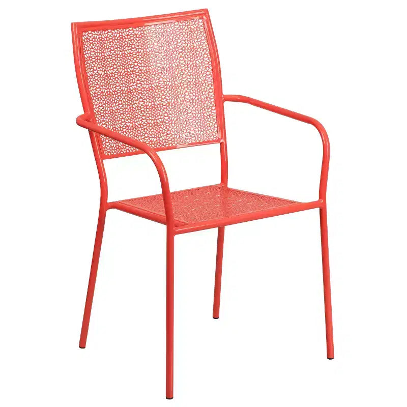 Tavolo da Patio in Acciaio Rotondo da 35,25 Pollici per Interni/Esterni di Grado Commerciale Flash Furniture Oia con 2 Sedie con Schienale Quadrato