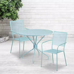 Tavolo da Patio in Acciaio Rotondo da 35,25 Pollici per Interni/Esterni di Grado Commerciale Flash Furniture Oia con 2 Sedie con Schienale Quadrato