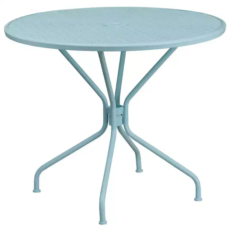 Tavolo da Patio in Acciaio Rotondo da 35,25 Pollici per Interni/Esterni di Grado Commerciale Flash Furniture Oia con 2 Sedie con Schienale Quadrato