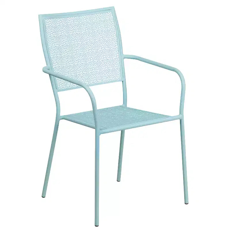 Tavolo da Patio in Acciaio Rotondo da 35,25 Pollici per Interni/Esterni di Grado Commerciale Flash Furniture Oia con 2 Sedie con Schienale Quadrato