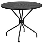 Tavolo da Patio in Acciaio Rotondo da 35,25 Pollici per Interni/Esterni di Grado Commerciale Flash Furniture Oia con 2 Sedie con Schienale Quadrato