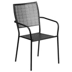Tavolo da Patio in Acciaio Rotondo da 35,25 Pollici per Interni/Esterni di Grado Commerciale Flash Furniture Oia con 2 Sedie con Schienale Quadrato