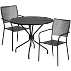 Tavolo da Patio in Acciaio Rotondo da 35,25 Pollici per Interni/Esterni di Grado Commerciale Flash Furniture Oia con 2 Sedie con Schienale Quadrato