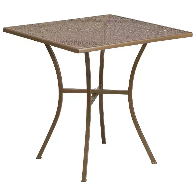 Flash Furniture Oia Set da Tavolo da Patio in Acciaio Quadrato da 28" Commerciale per Interni-Esterni con 4 Sedie a Schienale Quadrato