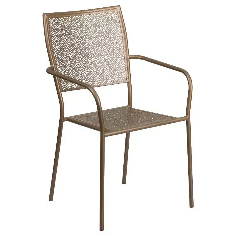Flash Furniture Oia Set da Tavolo da Patio in Acciaio Quadrato da 28" Commerciale per Interni-Esterni con 4 Sedie a Schienale Quadrato