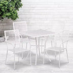 Flash Furniture Oia Set da Tavolo da Patio in Acciaio Quadrato da 28" Commerciale per Interni-Esterni con 4 Sedie a Schienale Quadrato