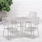 Flash Furniture Oia Set da Tavolo da Patio in Acciaio Quadrato da 28" Commerciale per Interni-Esterni con 4 Sedie a Schienale Quadrato