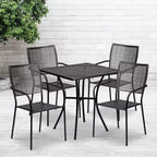 Flash Furniture Oia Set da Tavolo da Patio in Acciaio Quadrato da 28" Commerciale per Interni-Esterni con 4 Sedie a Schienale Quadrato