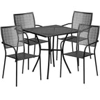 Flash Furniture Oia Set da Tavolo da Patio in Acciaio Quadrato da 28" Commerciale per Interni-Esterni con 4 Sedie a Schienale Quadrato