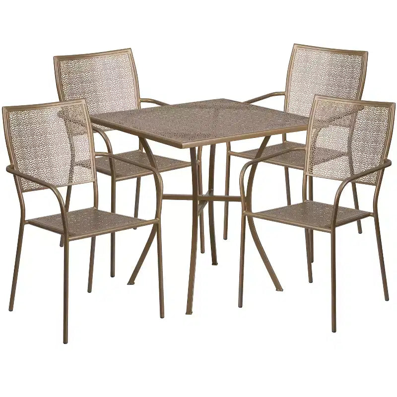 Flash Furniture Oia Ensemble de table de patio d'intérieur-extérieur carré en acier de qualité commerciale de 28 pouces avec 4 chaises à dossier carré