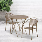 Set tavolo da patio pieghevole in acciaio Flash Furniture Oia commerciale, rotondo da 30", per interni/esterni, con 2 sedie con schienale rotondo