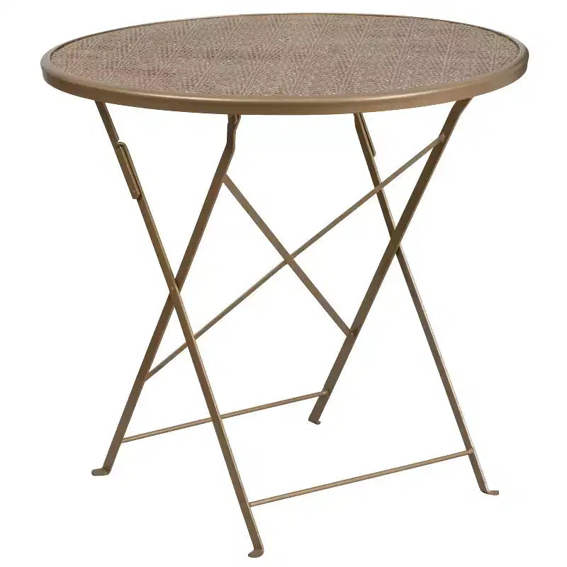 Set tavolo da patio pieghevole in acciaio Flash Furniture Oia commerciale, rotondo da 30", per interni/esterni, con 2 sedie con schienale rotondo