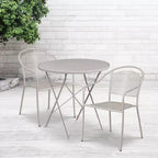 Set tavolo da patio pieghevole in acciaio Flash Furniture Oia commerciale, rotondo da 30", per interni/esterni, con 2 sedie con schienale rotondo