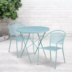 Set tavolo da patio pieghevole in acciaio Flash Furniture Oia commerciale, rotondo da 30", per interni/esterni, con 2 sedie con schienale rotondo