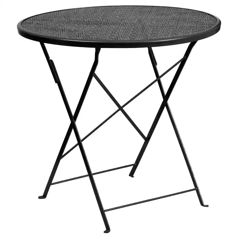 Set tavolo da patio pieghevole in acciaio Flash Furniture Oia commerciale, rotondo da 30", per interni/esterni, con 2 sedie con schienale rotondo
