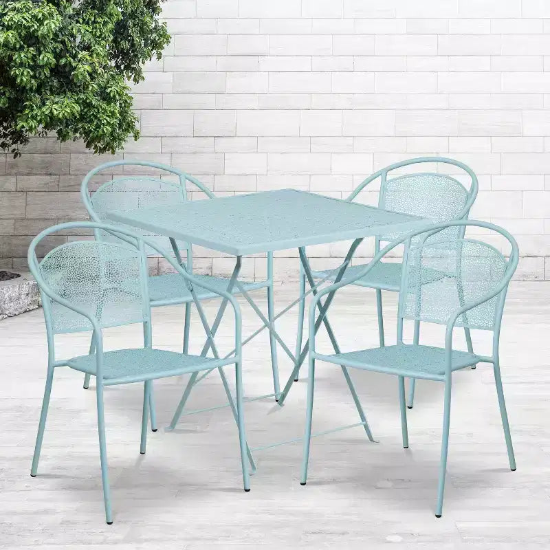 Flash Furniture Oia Set Tavolo Pieghevole da Patio Quadrato da 28" per Interni/Esterni in Acciaio per Uso Commerciale con 4 Sedie con Schienale Rotondo