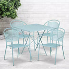 Flash Furniture Oia Set Tavolo Pieghevole da Patio Quadrato da 28" per Interni/Esterni in Acciaio per Uso Commerciale con 4 Sedie con Schienale Rotondo