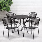 Flash Furniture Oia Set Tavolo Pieghevole da Patio Quadrato da 28" per Interni/Esterni in Acciaio per Uso Commerciale con 4 Sedie con Schienale Rotondo