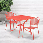 Set tavolo da patio Flash Furniture Oia commerciale da 35,5 pollici quadrato in acciaio per interni ed esterni con 2 sedie con schienale rotondo