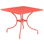 Set tavolo da patio Flash Furniture Oia commerciale da 35,5 pollici quadrato in acciaio per interni ed esterni con 2 sedie con schienale rotondo