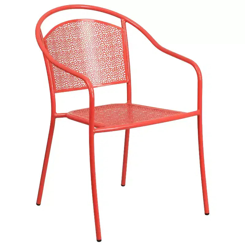 Set tavolo da patio Flash Furniture Oia commerciale da 35,5 pollici quadrato in acciaio per interni ed esterni con 2 sedie con schienale rotondo
