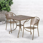 Set tavolo da patio Flash Furniture Oia commerciale da 35,5 pollici quadrato in acciaio per interni ed esterni con 2 sedie con schienale rotondo