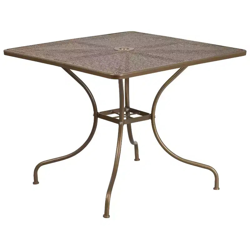 Set tavolo da patio Flash Furniture Oia commerciale da 35,5 pollici quadrato in acciaio per interni ed esterni con 2 sedie con schienale rotondo