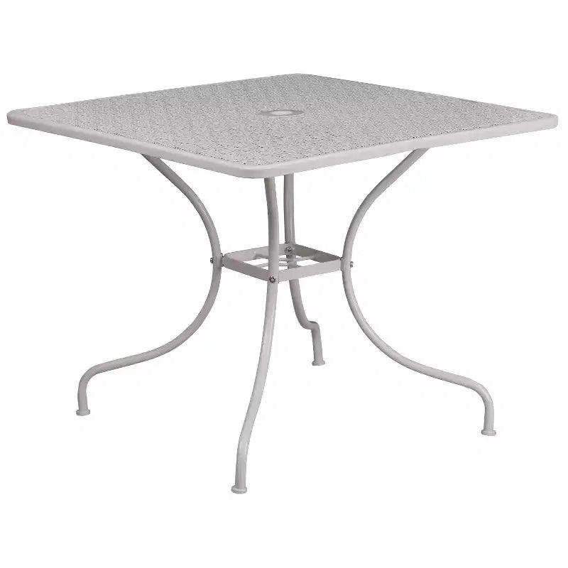 Set tavolo da patio Flash Furniture Oia commerciale da 35,5 pollici quadrato in acciaio per interni ed esterni con 2 sedie con schienale rotondo
