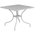 Set tavolo da patio Flash Furniture Oia commerciale da 35,5 pollici quadrato in acciaio per interni ed esterni con 2 sedie con schienale rotondo