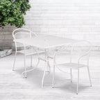 Set tavolo da patio Flash Furniture Oia commerciale da 35,5 pollici quadrato in acciaio per interni ed esterni con 2 sedie con schienale rotondo