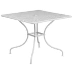 Set tavolo da patio Flash Furniture Oia commerciale da 35,5 pollici quadrato in acciaio per interni ed esterni con 2 sedie con schienale rotondo
