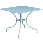 Set tavolo da patio Flash Furniture Oia commerciale da 35,5 pollici quadrato in acciaio per interni ed esterni con 2 sedie con schienale rotondo