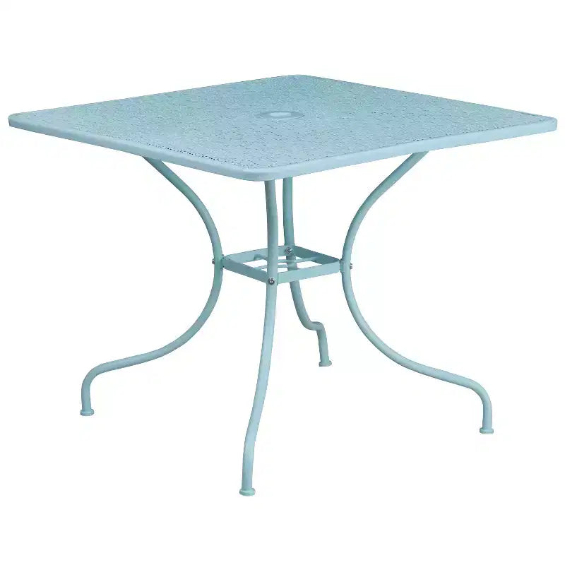 Set tavolo da patio Flash Furniture Oia commerciale da 35,5 pollici quadrato in acciaio per interni ed esterni con 2 sedie con schienale rotondo